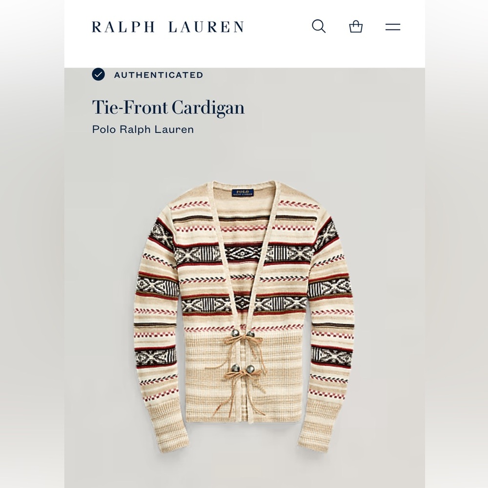 Ralph Lauren Polo Authentic Tie Front Cardigan Size XL
